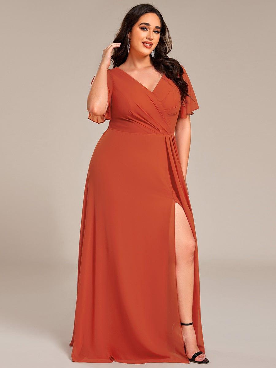 pretty LINDEN|Plus Size High Slit V-Neck Empire Waist Chiffon Bridesmaid Dress