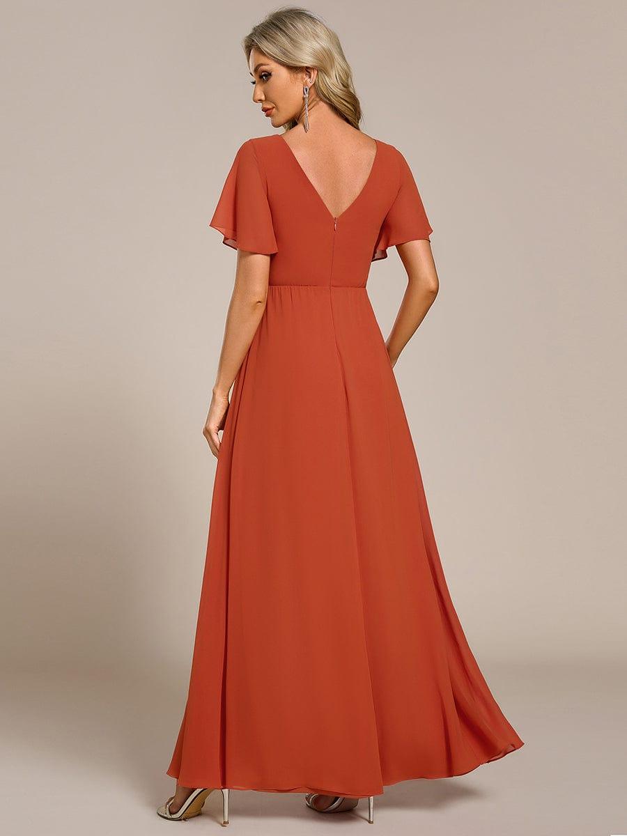 LINDEN|High Slit V-Neck Chiffon High Waist Bridesmaid Dress with Ruffle Sleeve