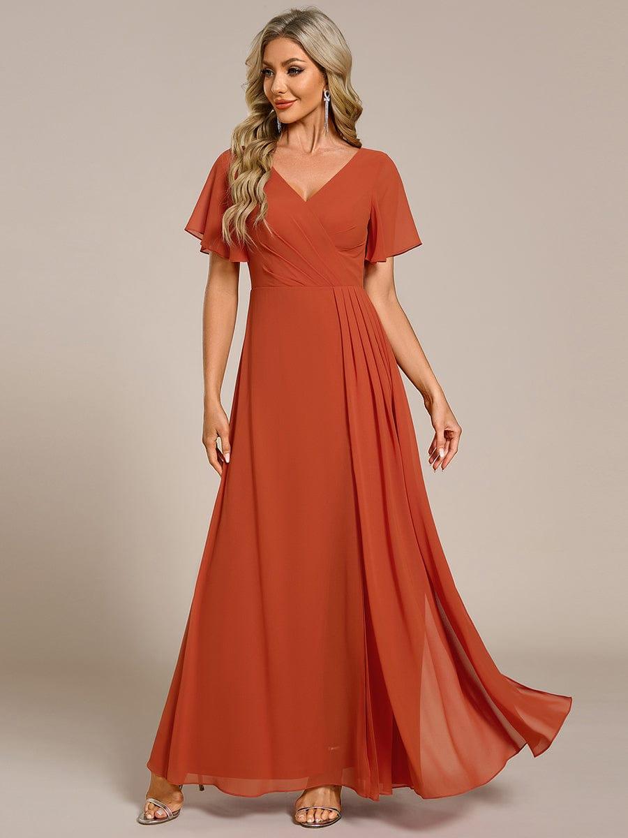 LINDEN|High Slit V-Neck Chiffon High Waist Bridesmaid Dress with Ruffle Sleeve