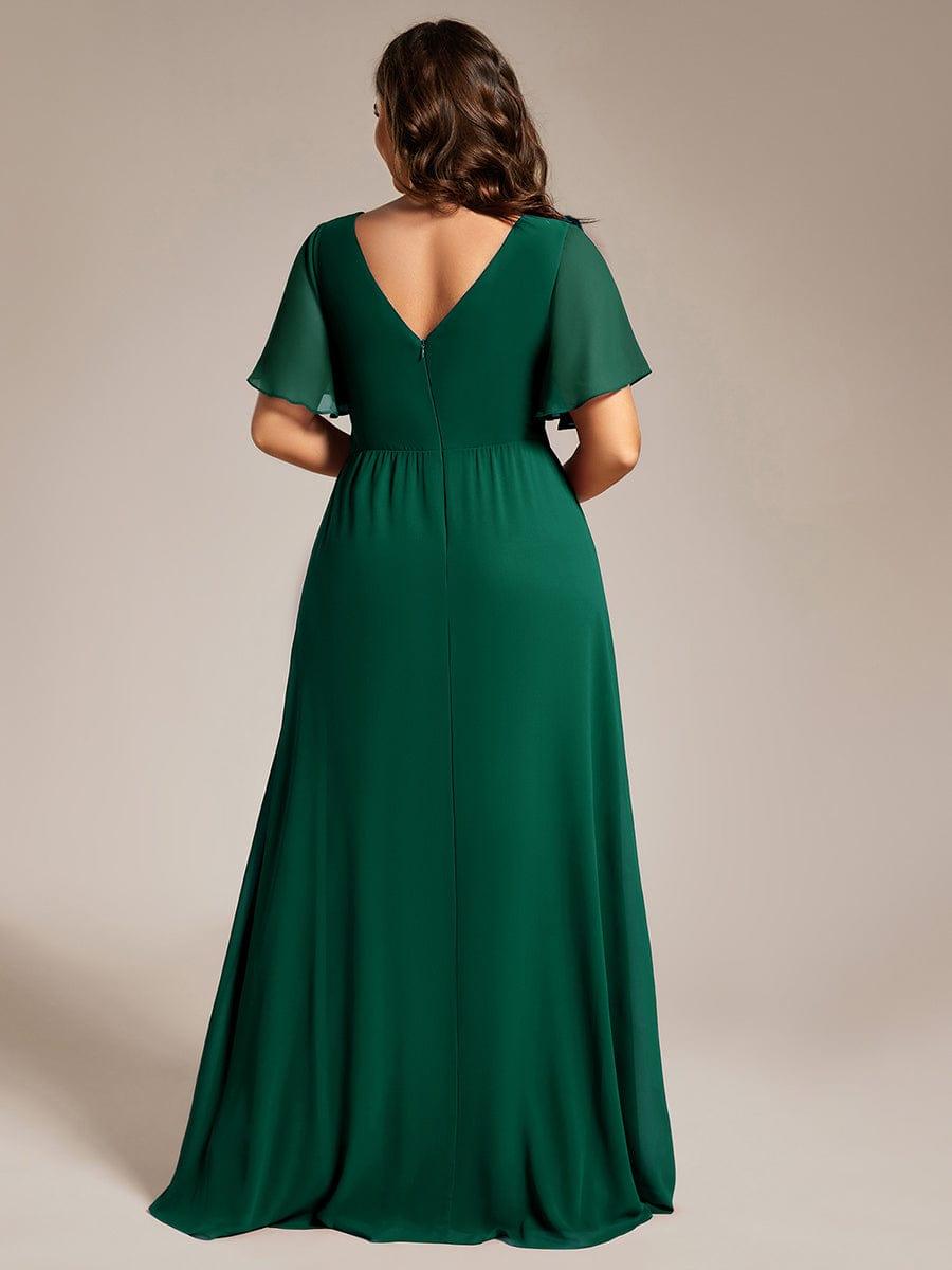 pretty LINDEN|Plus Size High Slit V-Neck Empire Waist Chiffon Bridesmaid Dress