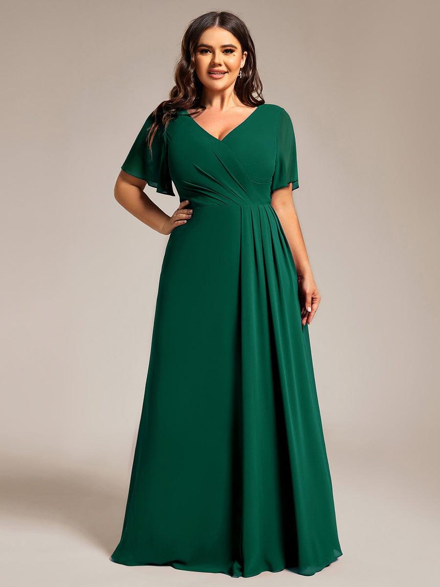pretty LINDEN|Plus Size High Slit V-Neck Empire Waist Chiffon Bridesmaid Dress