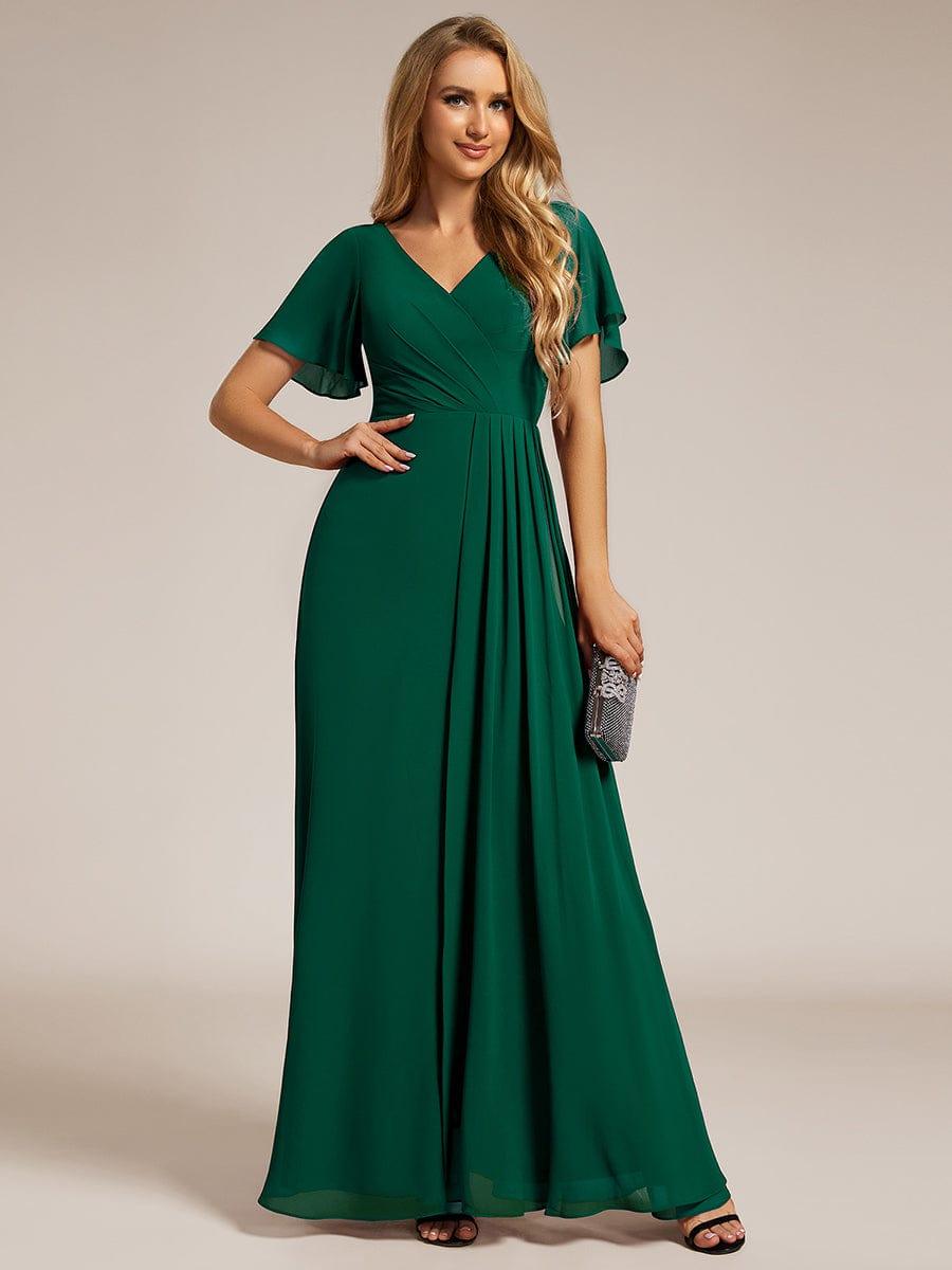 LINDEN|High Slit V-Neck Chiffon High Waist Bridesmaid Dress with Ruffle Sleeve