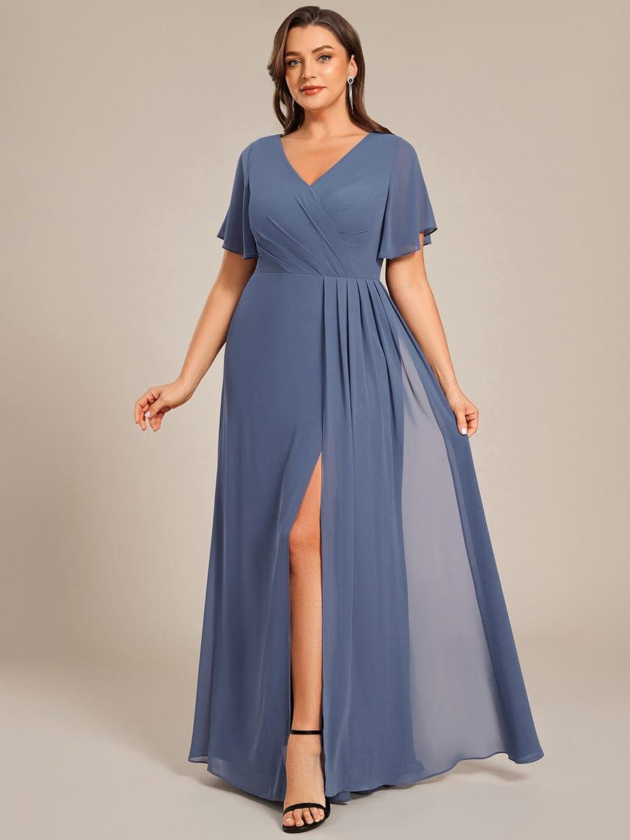 pretty LINDEN|Plus Size High Slit V-Neck Empire Waist Chiffon Bridesmaid Dress