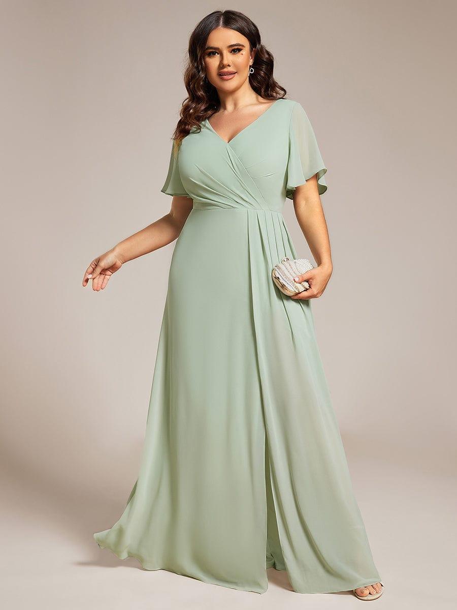 pretty LINDEN|Plus Size High Slit V-Neck Empire Waist Chiffon Bridesmaid Dress