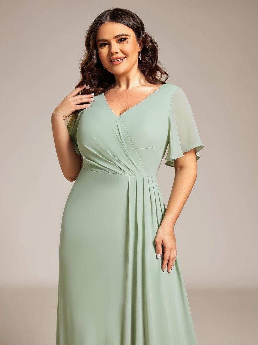 pretty LINDEN|Plus Size High Slit V-Neck Empire Waist Chiffon Bridesmaid Dress