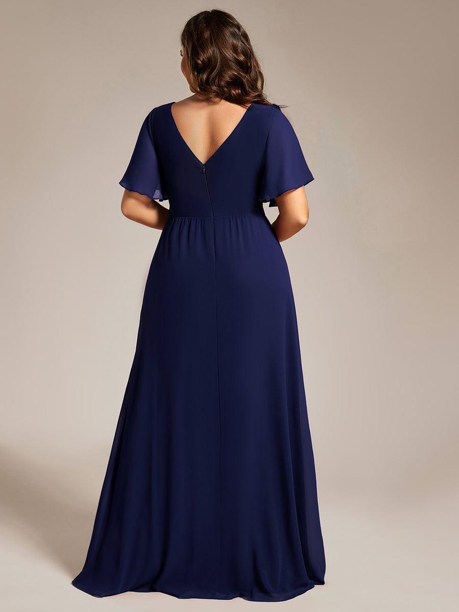 pretty LINDEN|Plus Size High Slit V-Neck Empire Waist Chiffon Bridesmaid Dress