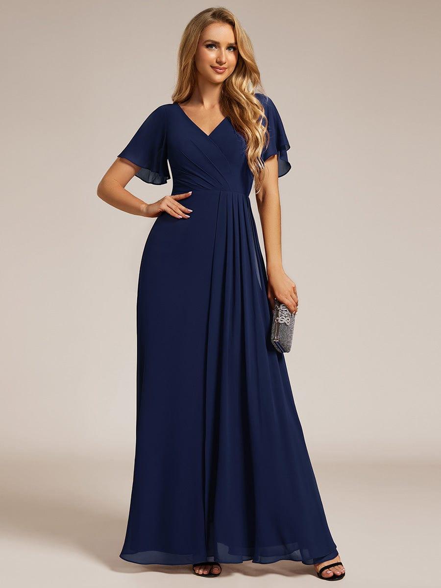 LINDEN|High Slit V-Neck Chiffon High Waist Bridesmaid Dress with Ruffle Sleeve