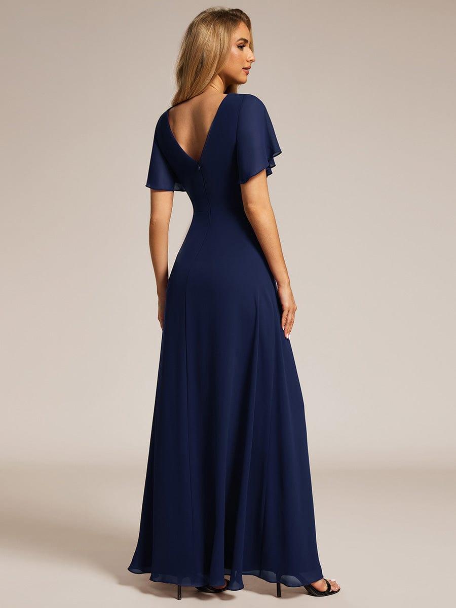 LINDEN|High Slit V-Neck Chiffon High Waist Bridesmaid Dress with Ruffle Sleeve