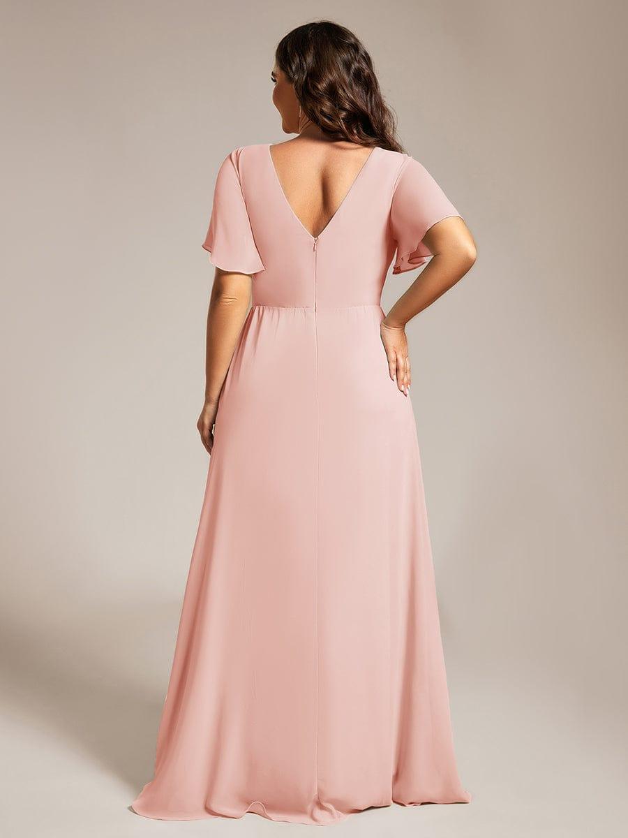 LINDEN|High Slit V-Neck Chiffon High Waist Bridesmaid Dress with Ruffle Sleeve