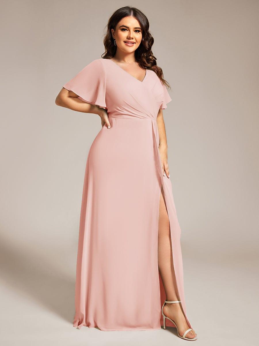 pretty LINDEN|Plus Size High Slit V-Neck Empire Waist Chiffon Bridesmaid Dress