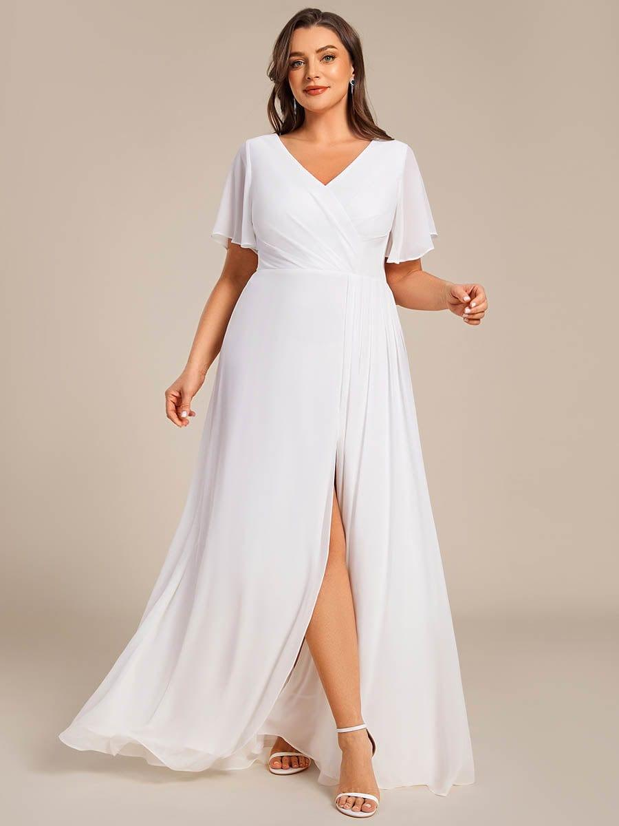 pretty LINDEN|Plus Size High Slit V-Neck Empire Waist Chiffon Bridesmaid Dress