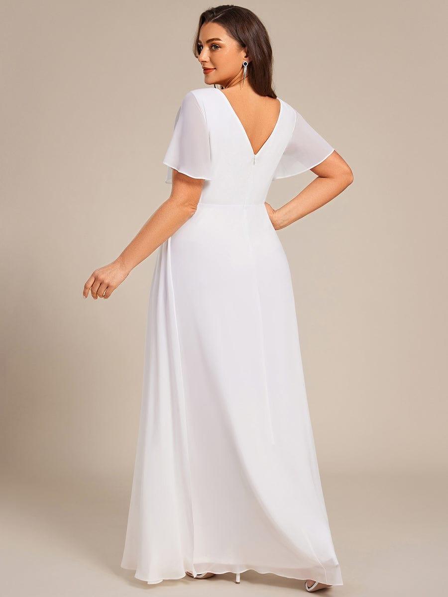 LINDEN|High Slit V-Neck Chiffon High Waist Bridesmaid Dress with Ruffle Sleeve
