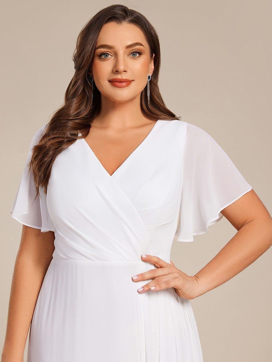 LINDEN|High Slit V-Neck Chiffon High Waist Bridesmaid Dress with Ruffle Sleeve