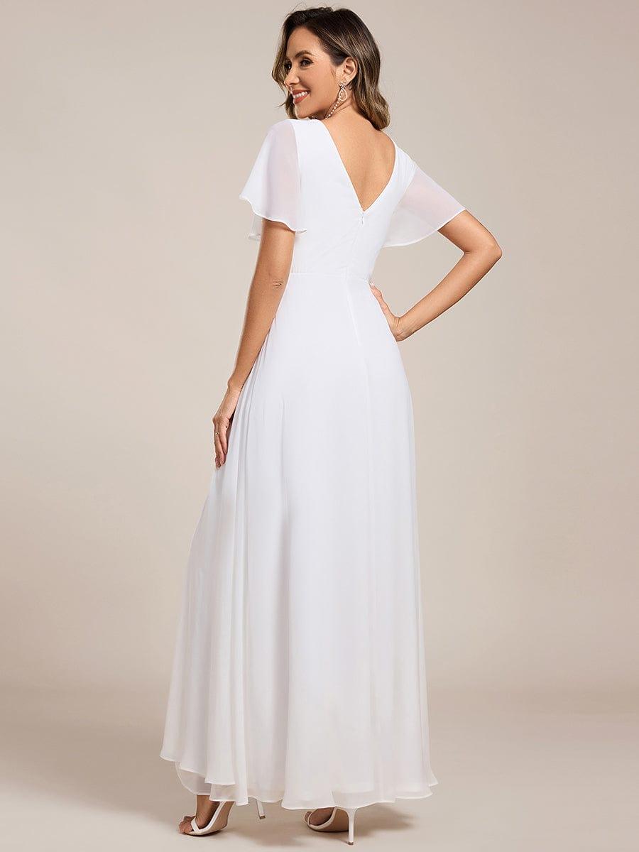 LINDEN|High Slit V-Neck Chiffon High Waist Bridesmaid Dress with Ruffle Sleeve
