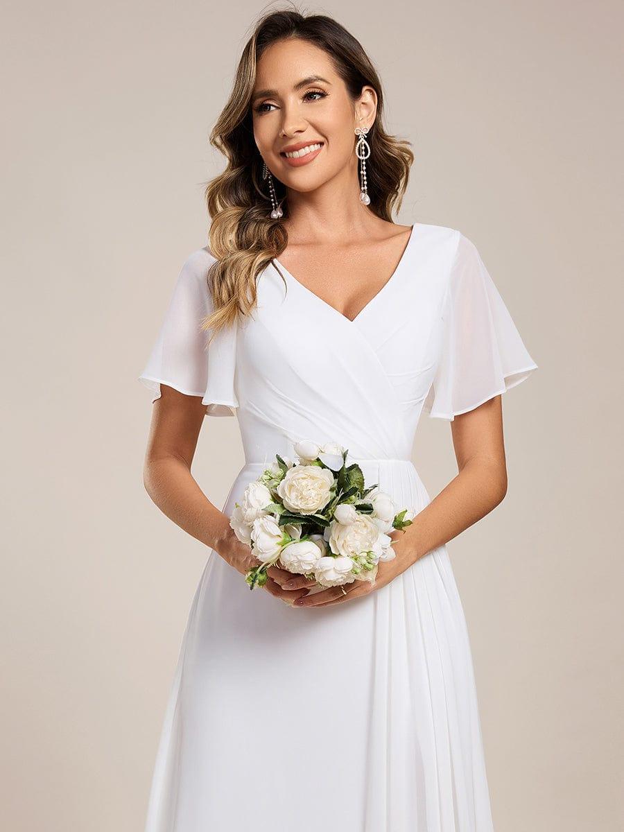 LINDEN|High Slit V-Neck Chiffon High Waist Bridesmaid Dress with Ruffle Sleeve