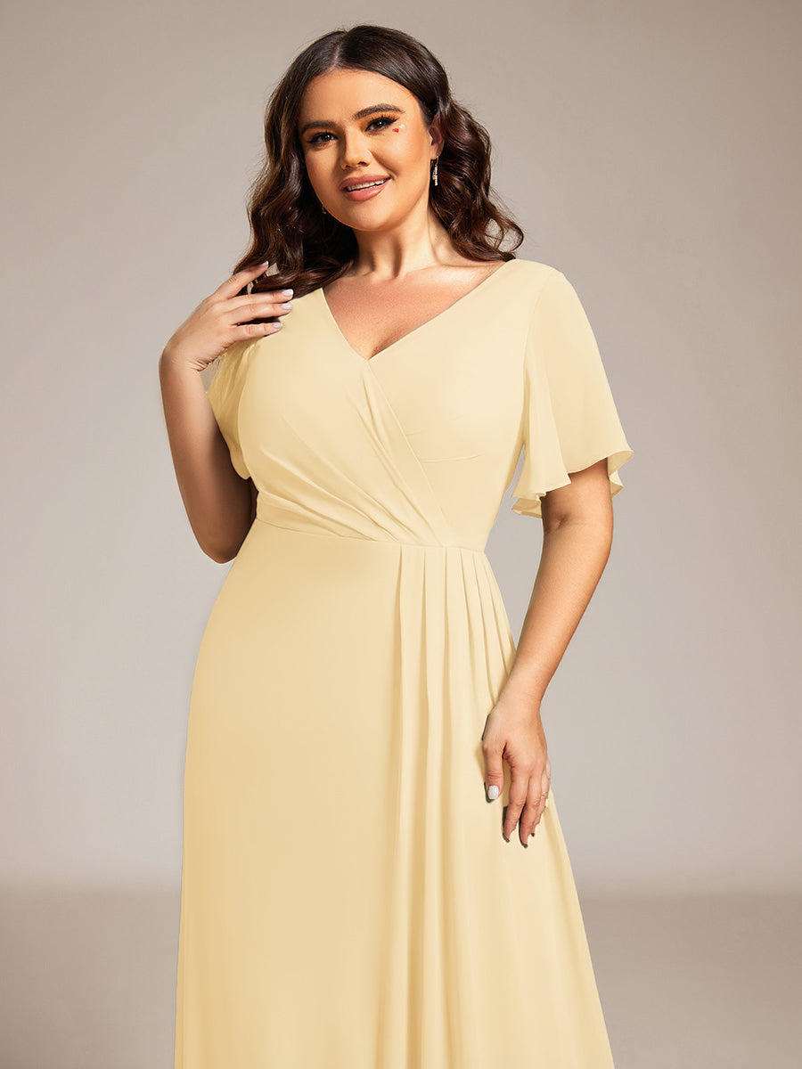 pretty LINDEN|Plus Size High Slit V-Neck Empire Waist Chiffon Bridesmaid Dress