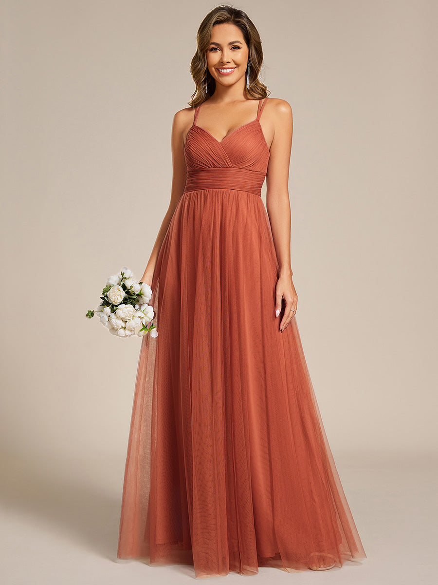 JAYCEE|Chic Lace Sheer Back and Cross Straps V-Neck Sleeveless Bridesmaid Dress