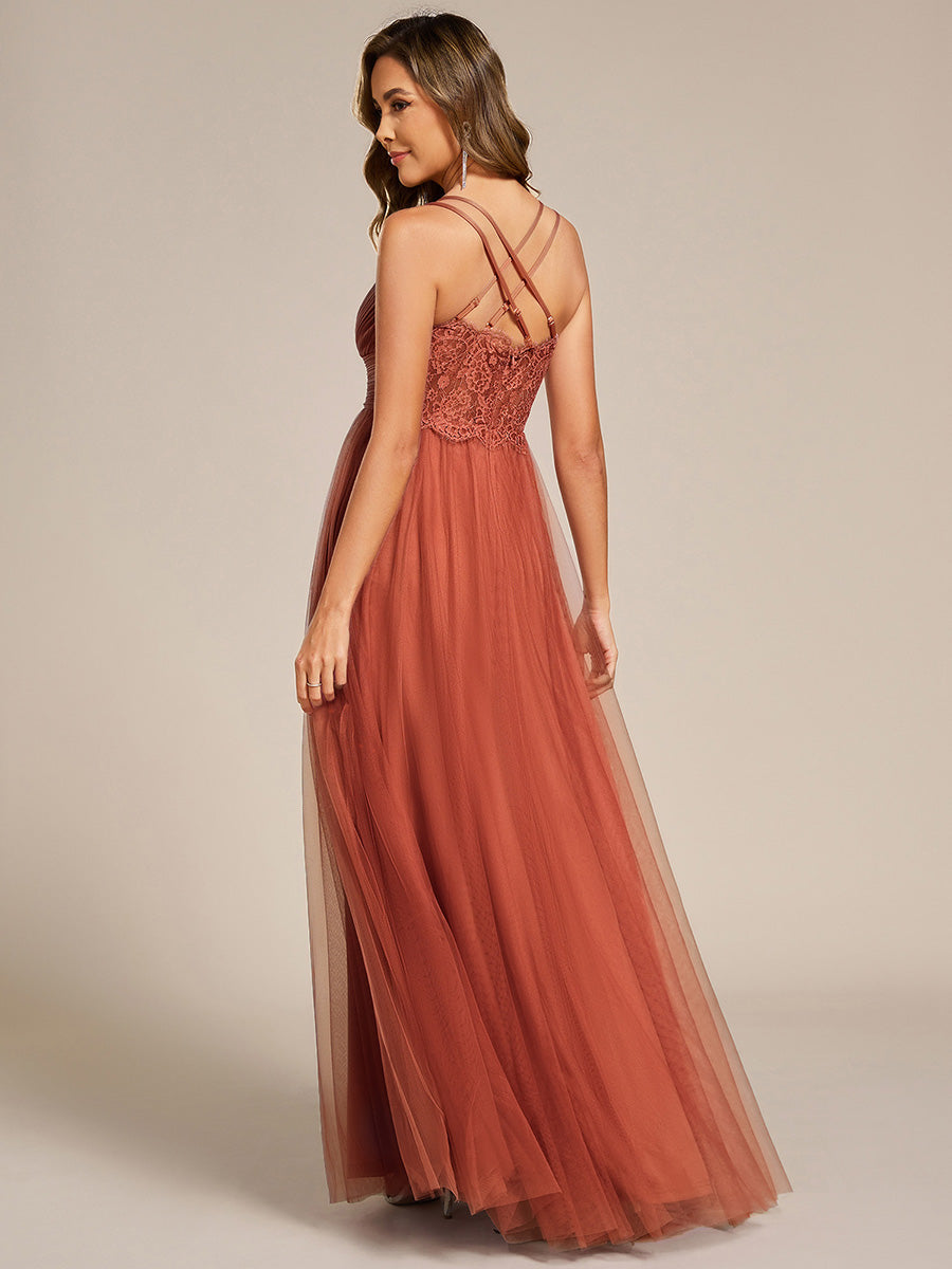 JAYCEE|Chic Lace Sheer Back and Cross Straps V-Neck Sleeveless Bridesmaid Dress