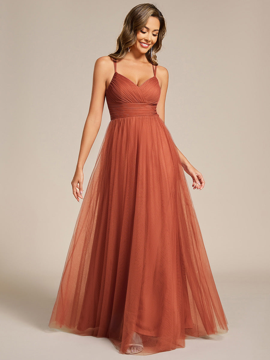 JAYCEE|Chic Lace Sheer Back and Cross Straps V-Neck Sleeveless Bridesmaid Dress