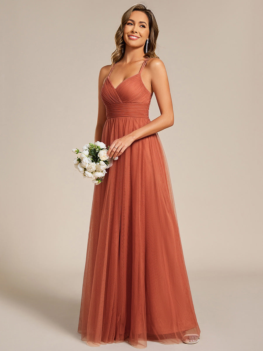 JAYCEE|Chic Lace Sheer Back and Cross Straps V-Neck Sleeveless Bridesmaid Dress