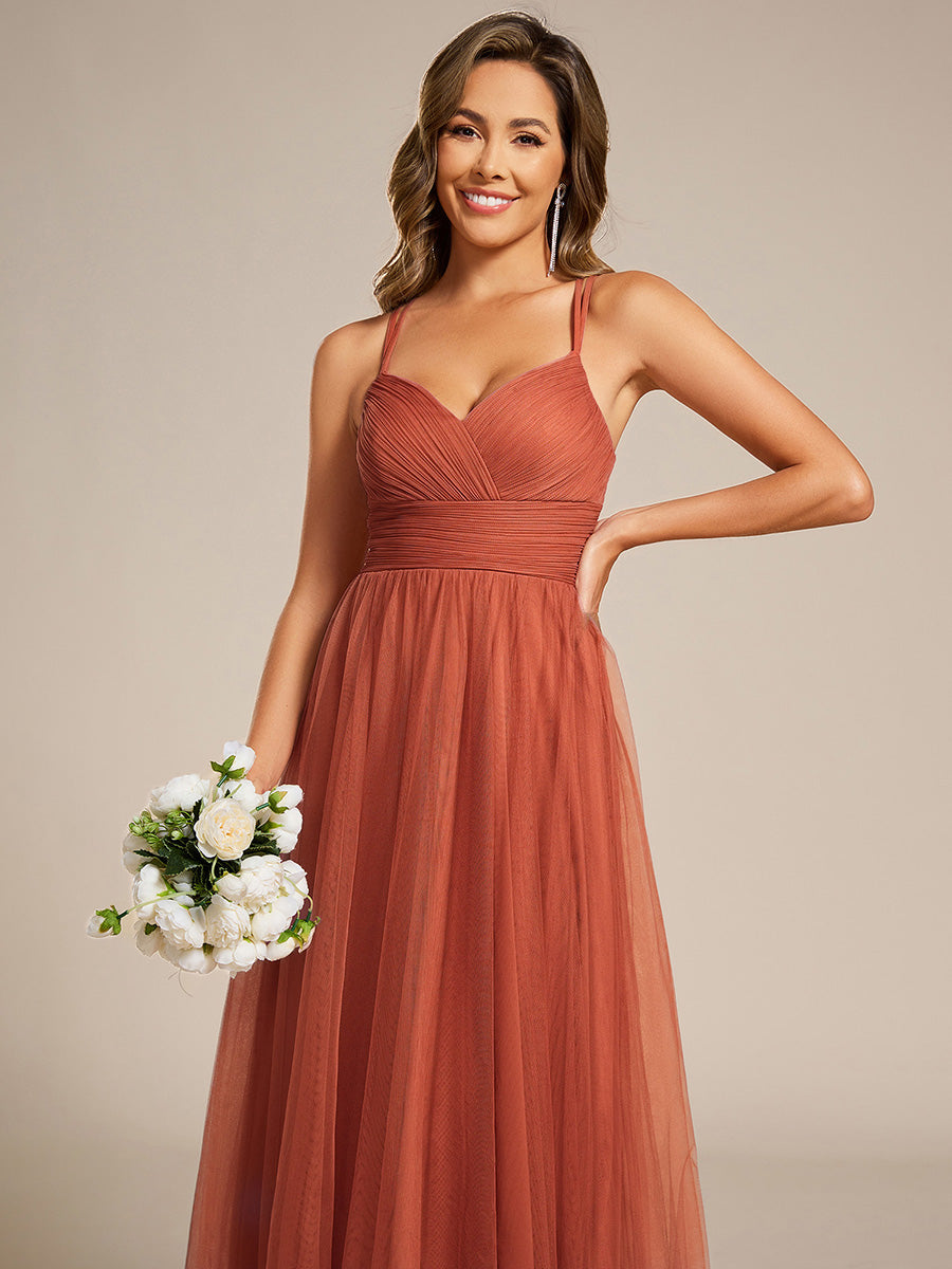 JAYCEE|Chic Lace Sheer Back and Cross Straps V-Neck Sleeveless Bridesmaid Dress