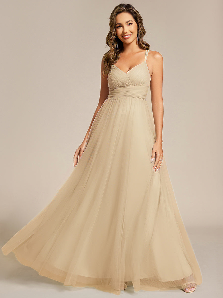 JAYCEE|Chic Lace Sheer Back and Cross Straps V-Neck Sleeveless Bridesmaid Dress