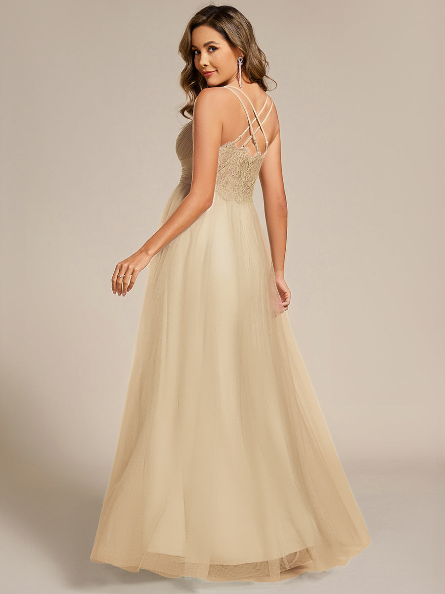 JAYCEE|Chic Lace Sheer Back and Cross Straps V-Neck Sleeveless Bridesmaid Dress