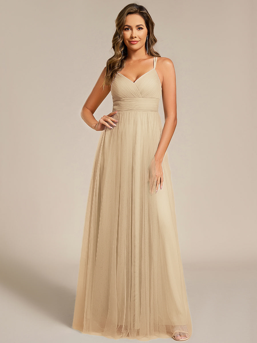 JAYCEE|Chic Lace Sheer Back and Cross Straps V-Neck Sleeveless Bridesmaid Dress