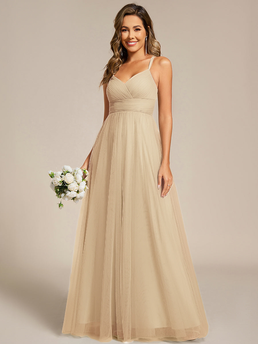 JAYCEE|Chic Lace Sheer Back and Cross Straps V-Neck Sleeveless Bridesmaid Dress