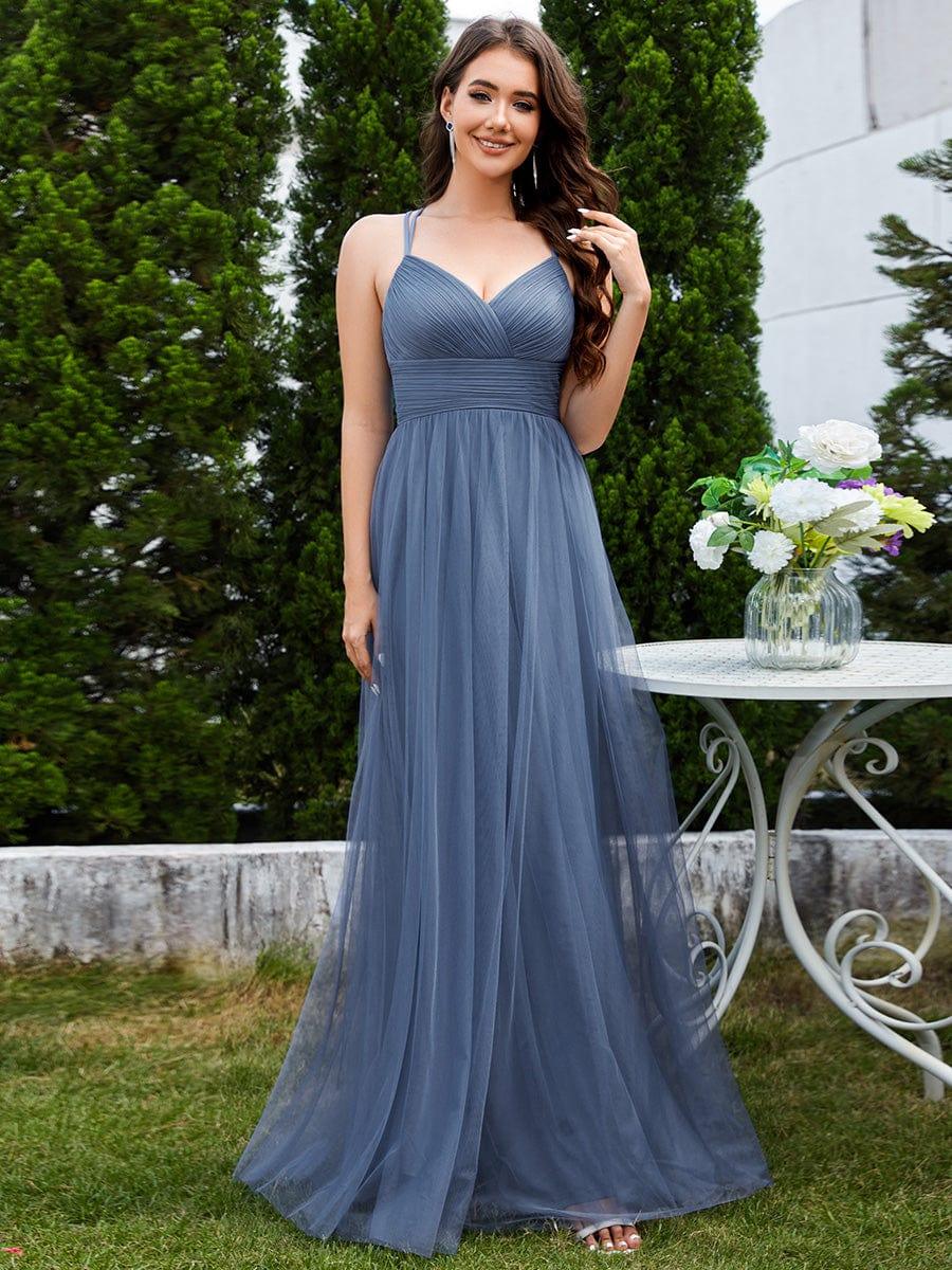 JAYCEE|Chic Lace Sheer Back and Cross Straps V-Neck Sleeveless Bridesmaid Dress