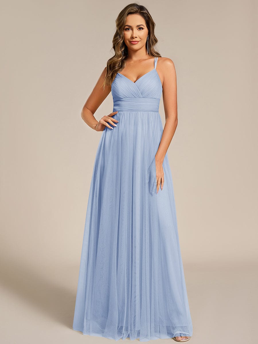 JAYCEE|Chic Lace Sheer Back and Cross Straps V-Neck Sleeveless Bridesmaid Dress