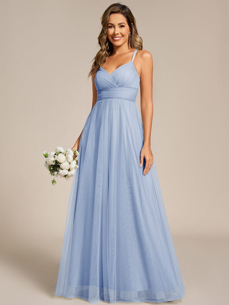 JAYCEE|Chic Lace Sheer Back and Cross Straps V-Neck Sleeveless Bridesmaid Dress