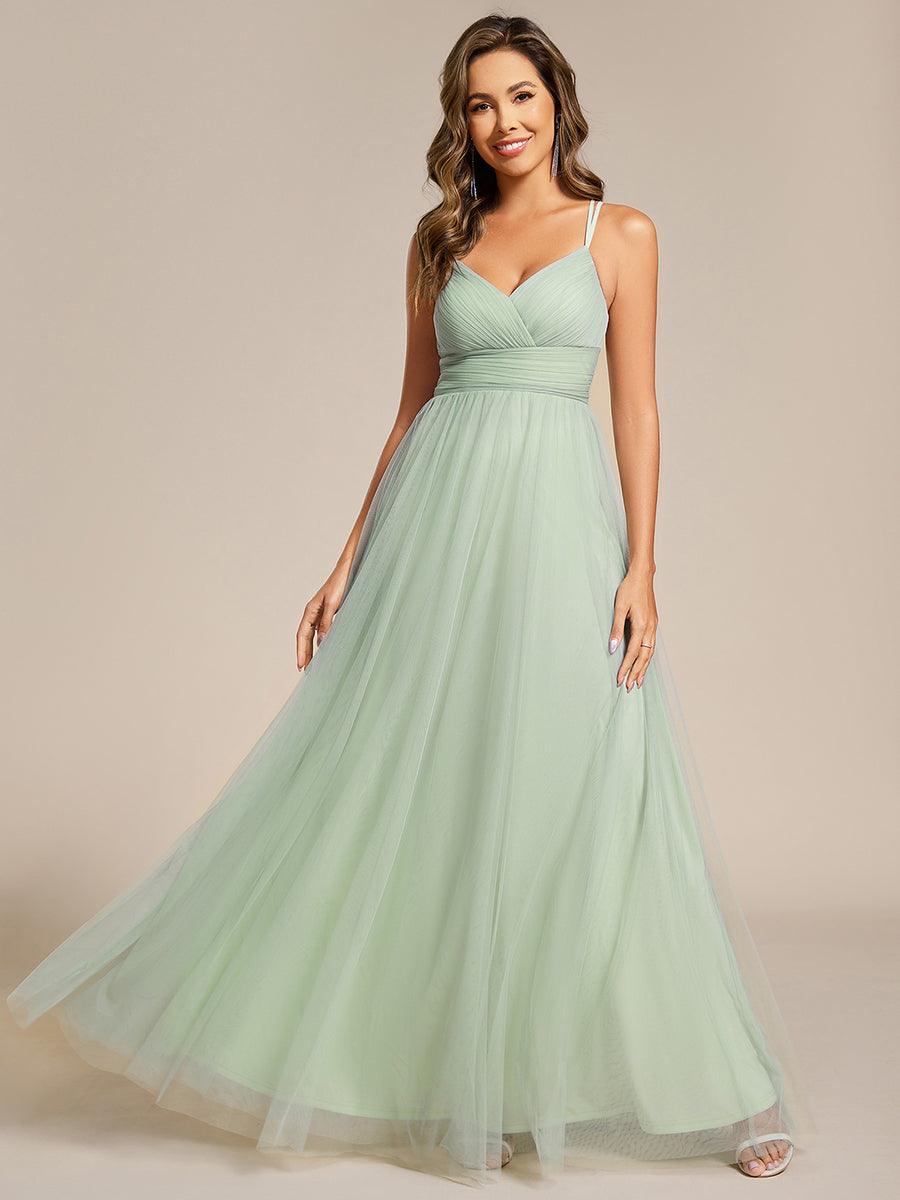 JAYCEE|Chic Lace Sheer Back and Cross Straps V-Neck Sleeveless Bridesmaid Dress