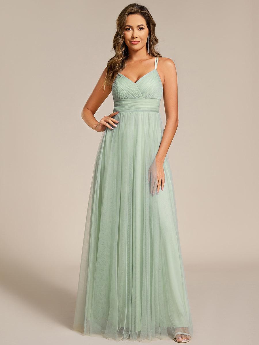 JAYCEE|Chic Lace Sheer Back and Cross Straps V-Neck Sleeveless Bridesmaid Dress