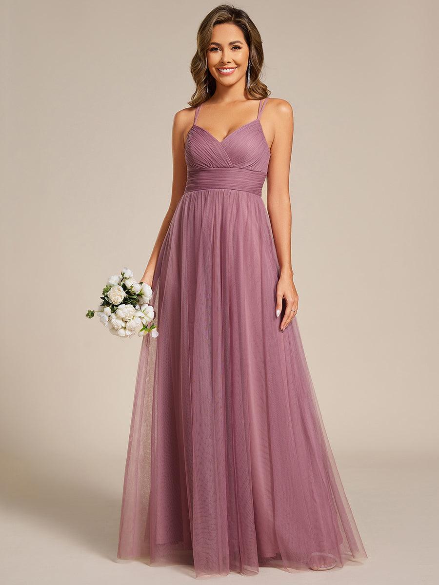 JAYCEE|Chic Lace Sheer Back and Cross Straps V-Neck Sleeveless Bridesmaid Dress