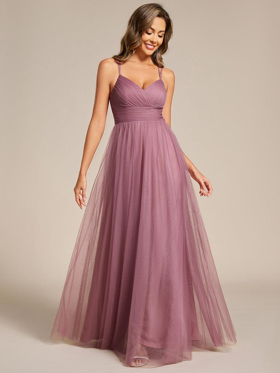JAYCEE|Chic Lace Sheer Back and Cross Straps V-Neck Sleeveless Bridesmaid Dress