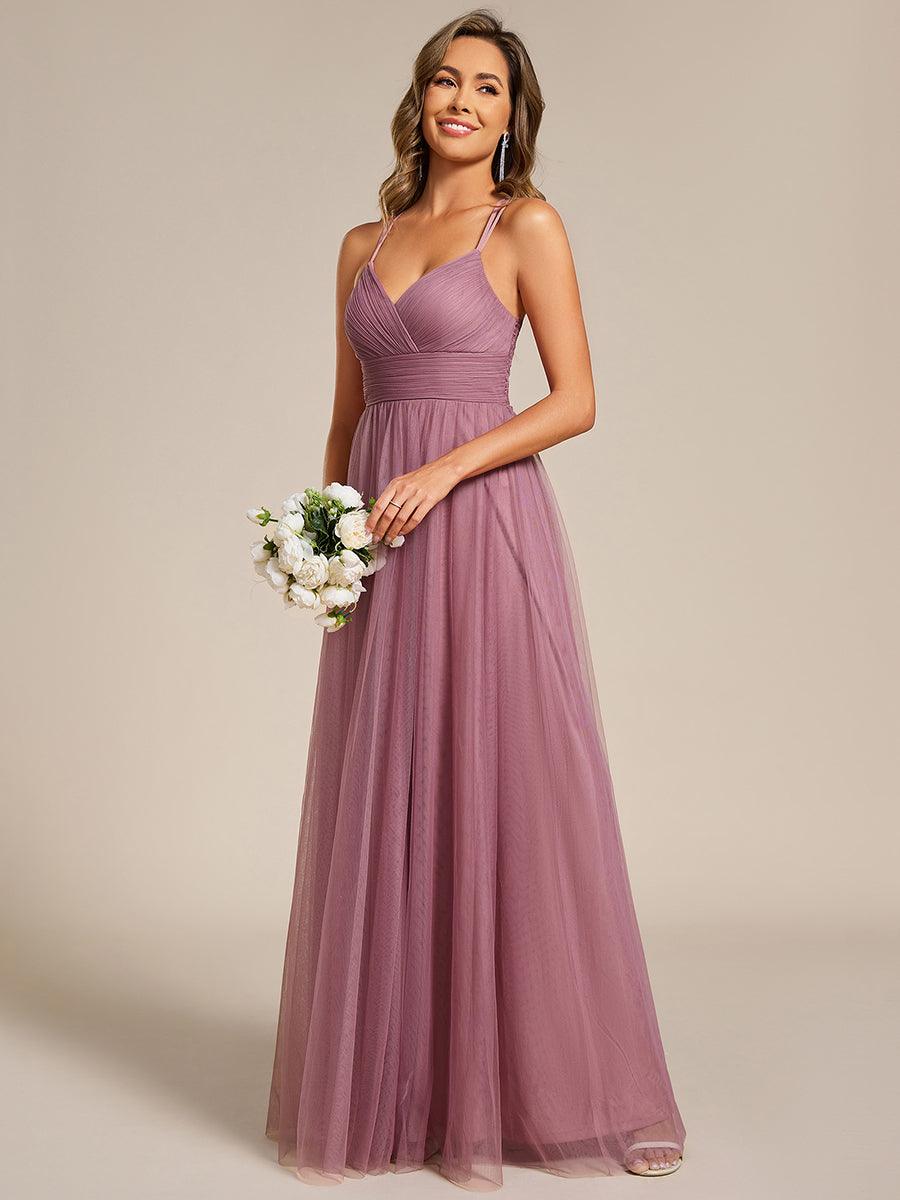 JAYCEE|Chic Lace Sheer Back and Cross Straps V-Neck Sleeveless Bridesmaid Dress