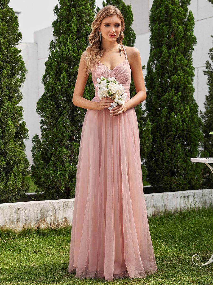 JAYCEE|Chic Lace Sheer Back and Cross Straps V-Neck Sleeveless Bridesmaid Dress