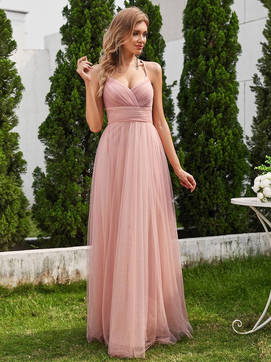 JAYCEE|Chic Lace Sheer Back and Cross Straps V-Neck Sleeveless Bridesmaid Dress