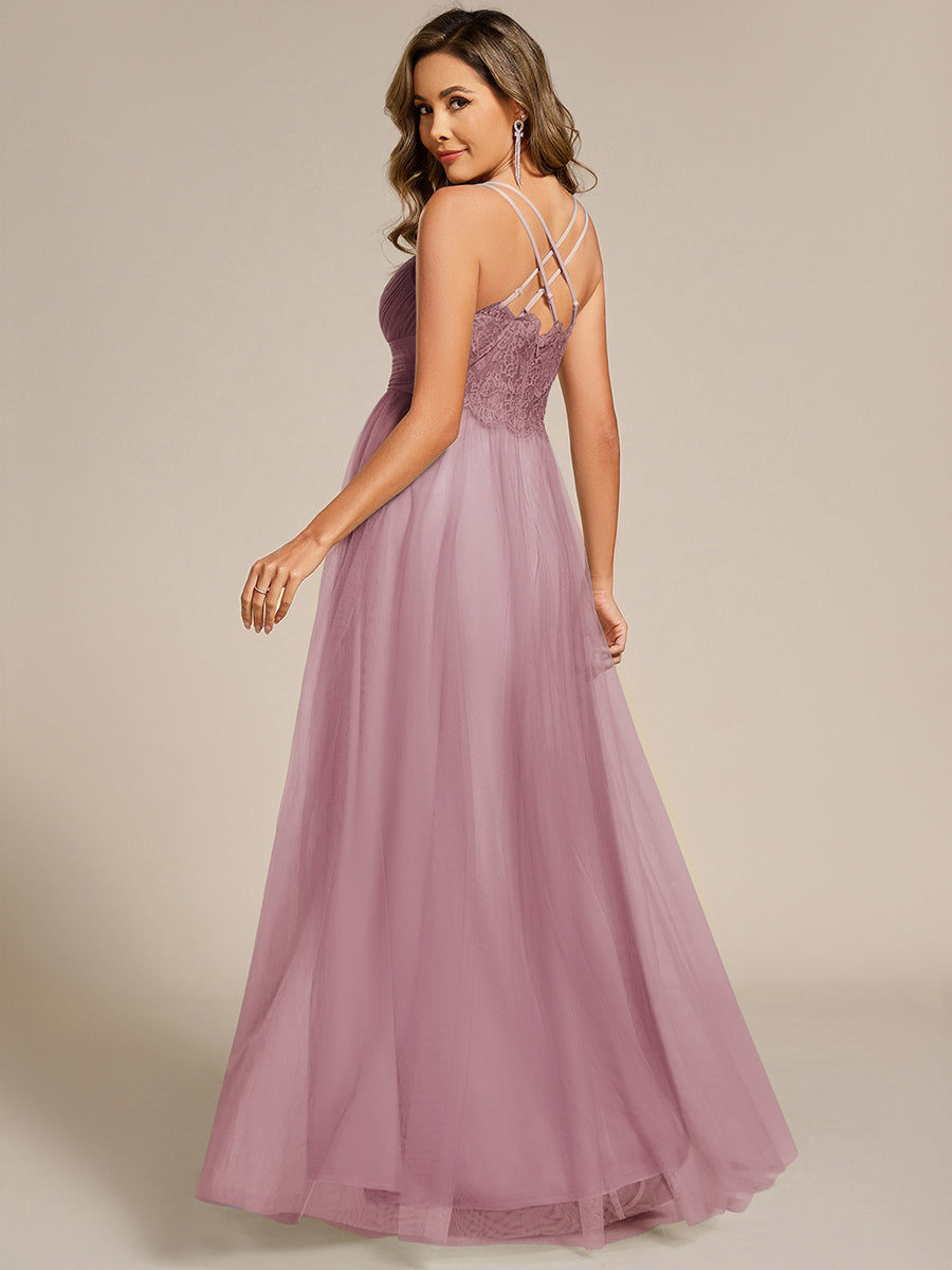 JAYCEE|Chic Lace Sheer Back and Cross Straps V-Neck Sleeveless Bridesmaid Dress