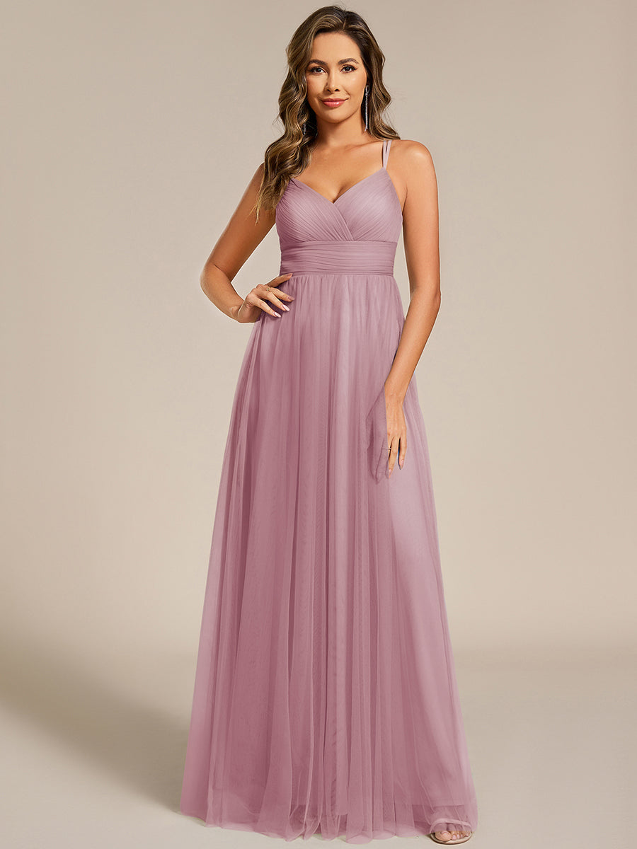 JAYCEE|Chic Lace Sheer Back and Cross Straps V-Neck Sleeveless Bridesmaid Dress
