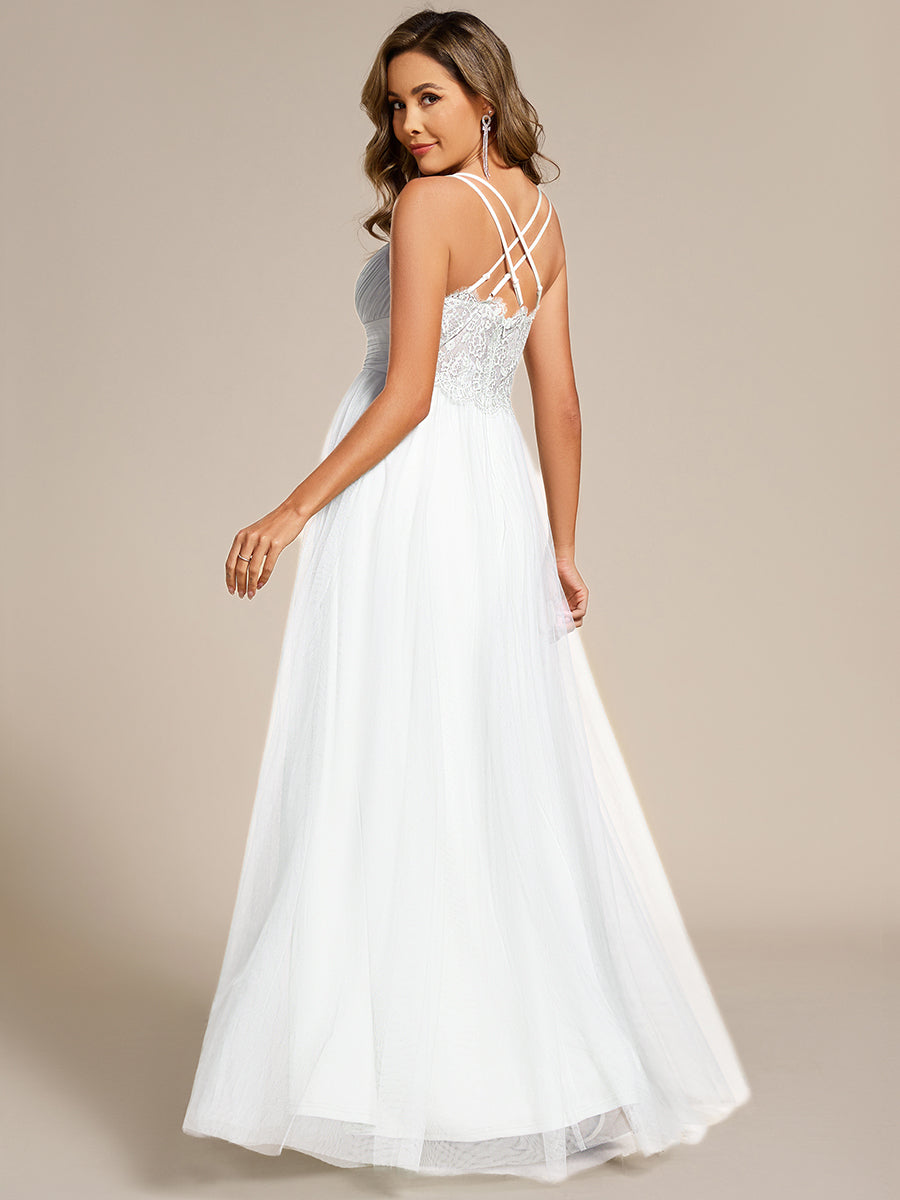 JAYCEE|Chic Lace Sheer Back and Cross Straps V-Neck Sleeveless Bridesmaid Dress