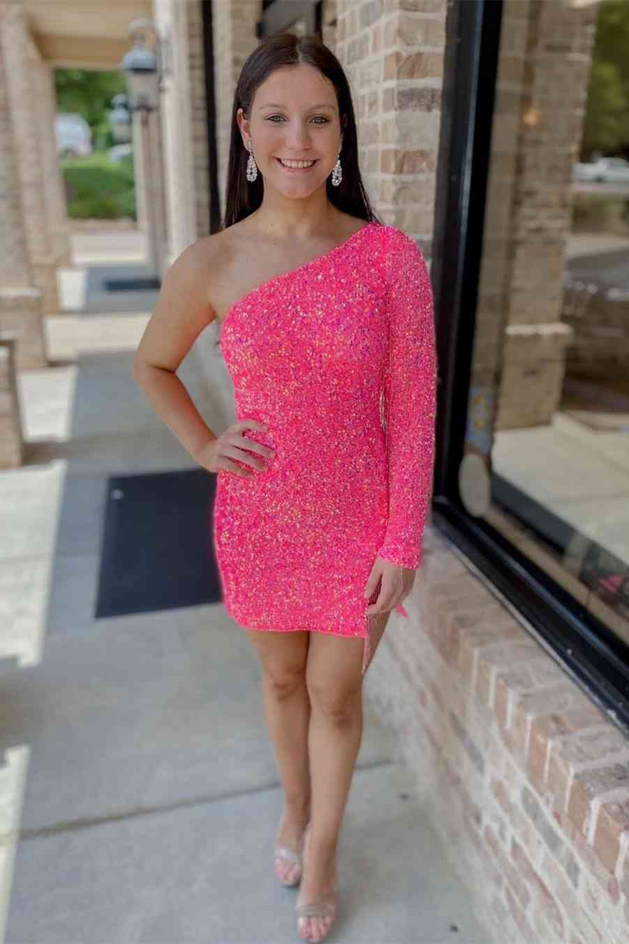 Winona | Sky Blue Sheath Long Sleeve Fringe Sequins Mini Party Dresses