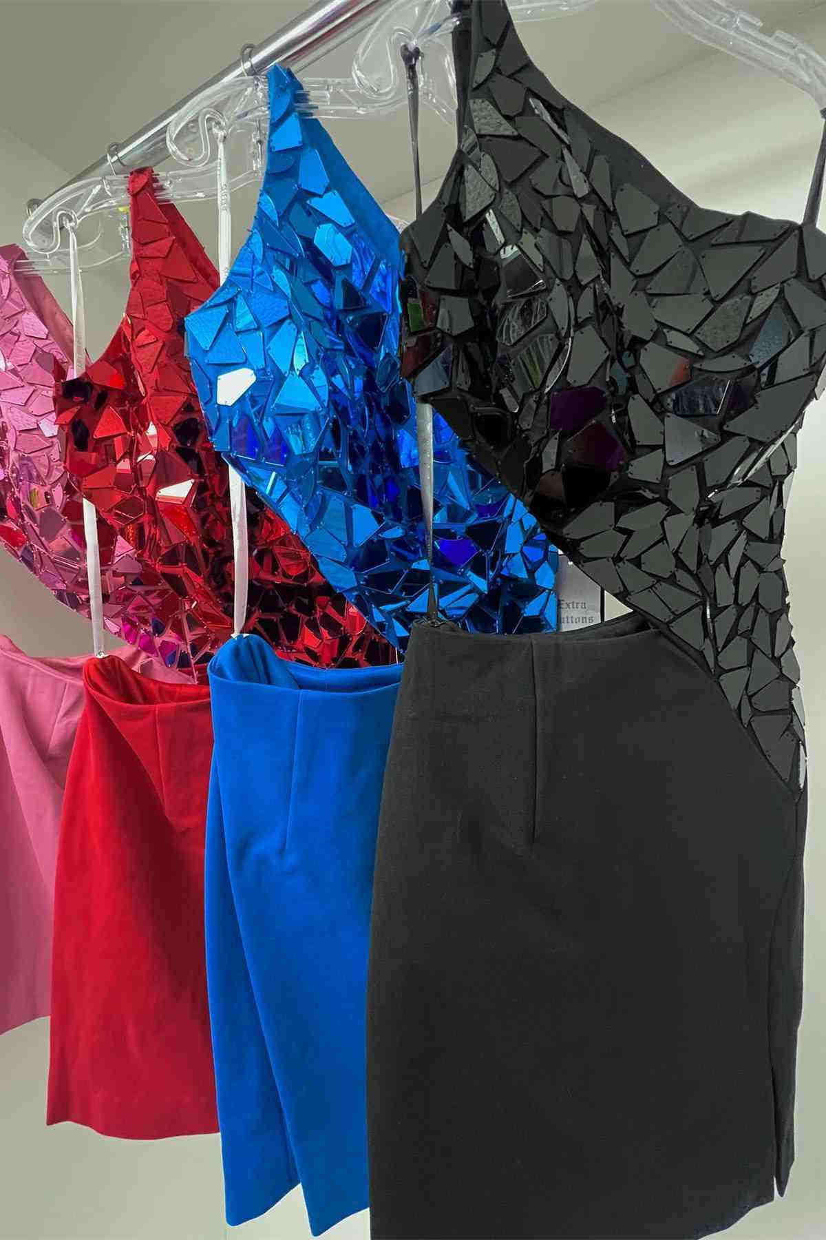 Perdita |Red Sheath One Shoulder Sequins Mini Party Dresses with Slit