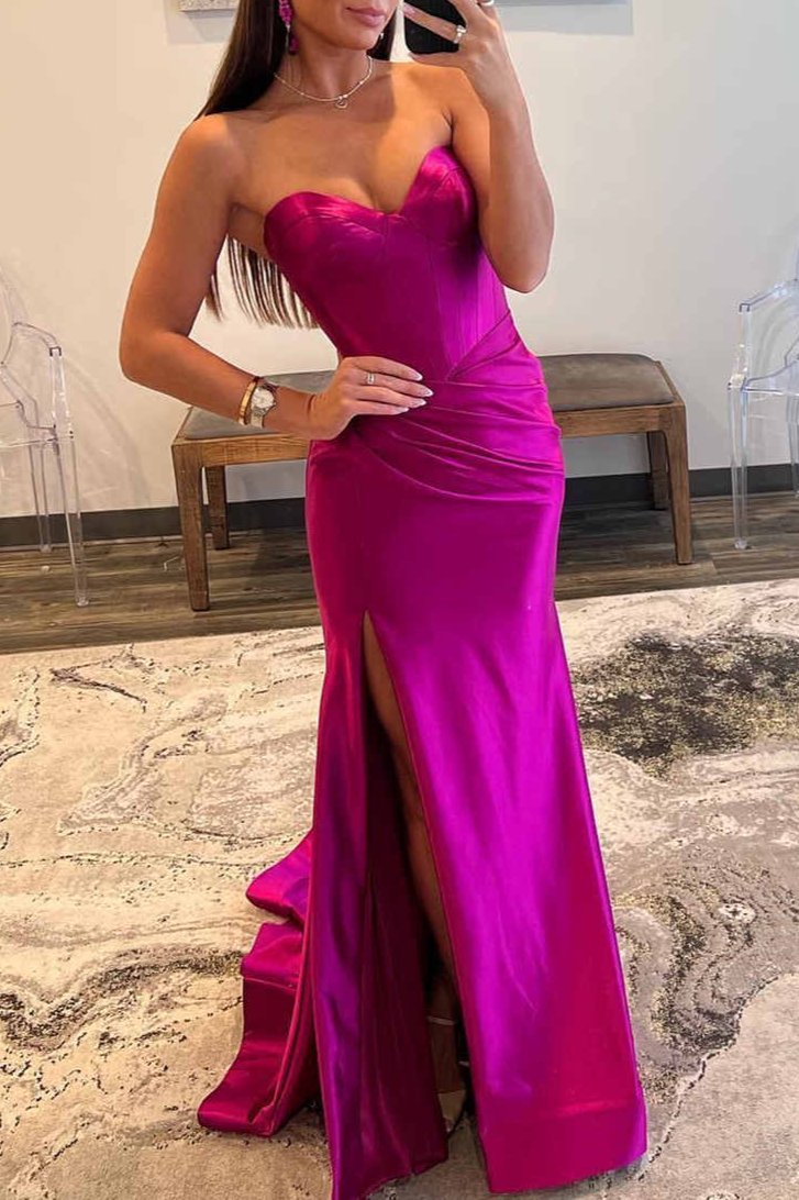 Abby | Sweetheart Fuchsia Pleated Mermaid Long Prom Dress