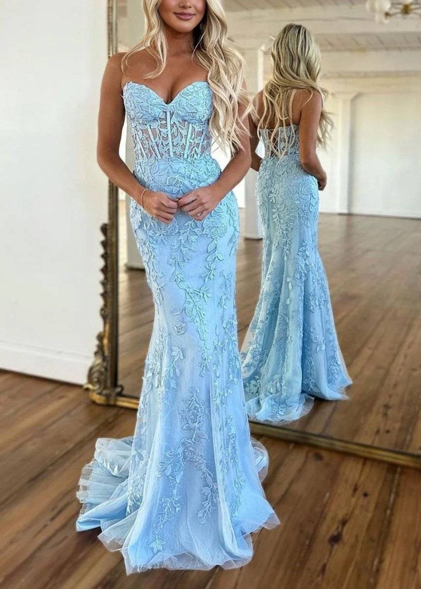 Evie |Mermaid Strapless Lace Prom Dress With Appliques