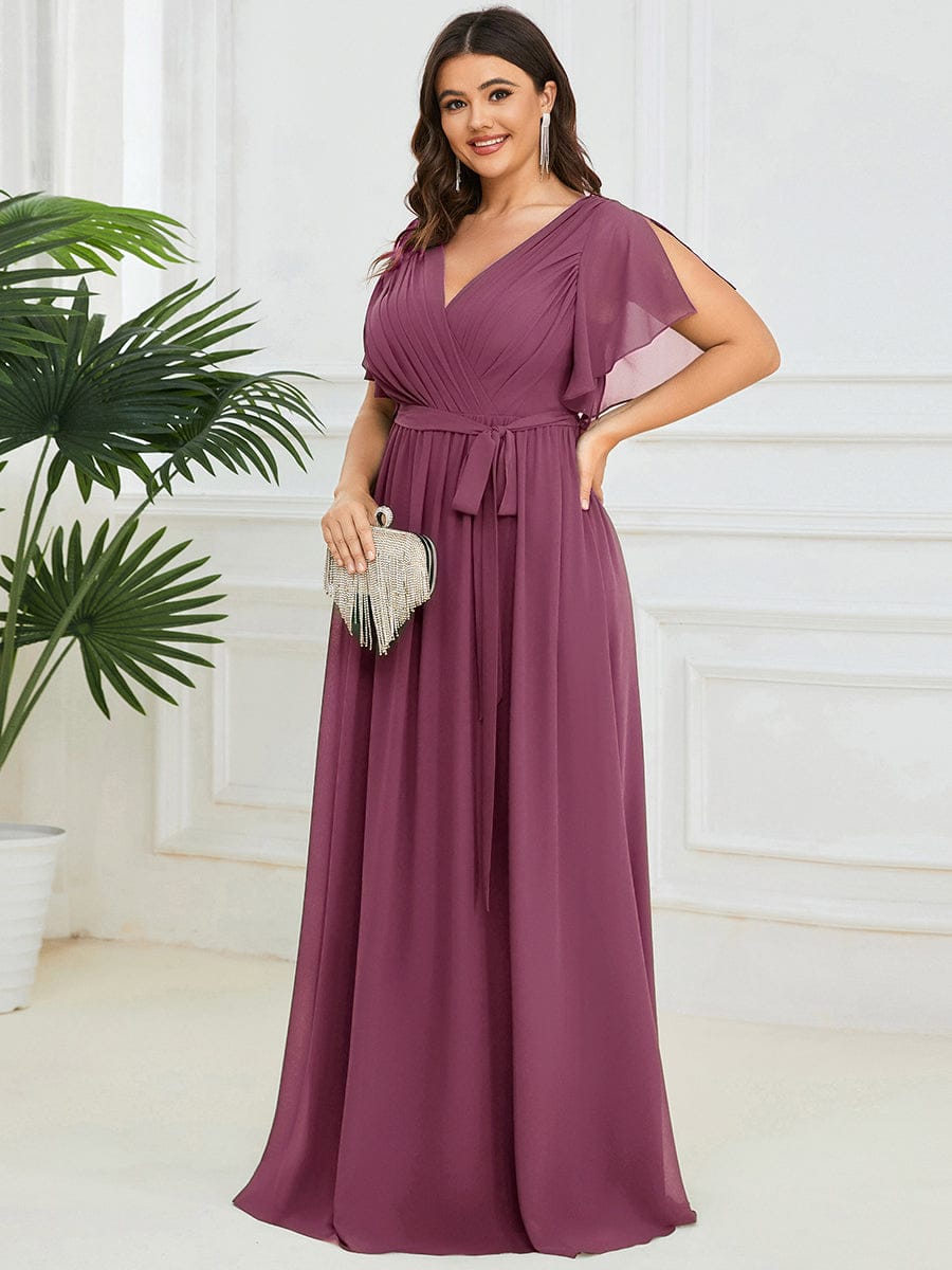 LEORA|A-Line Pleated Chiffon Tie-Waist Bridesmaid Dress