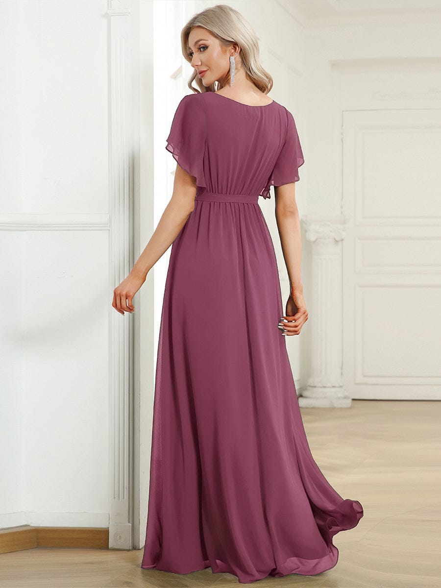 LEORA|A-Line Pleated Chiffon Tie-Waist Bridesmaid Dress