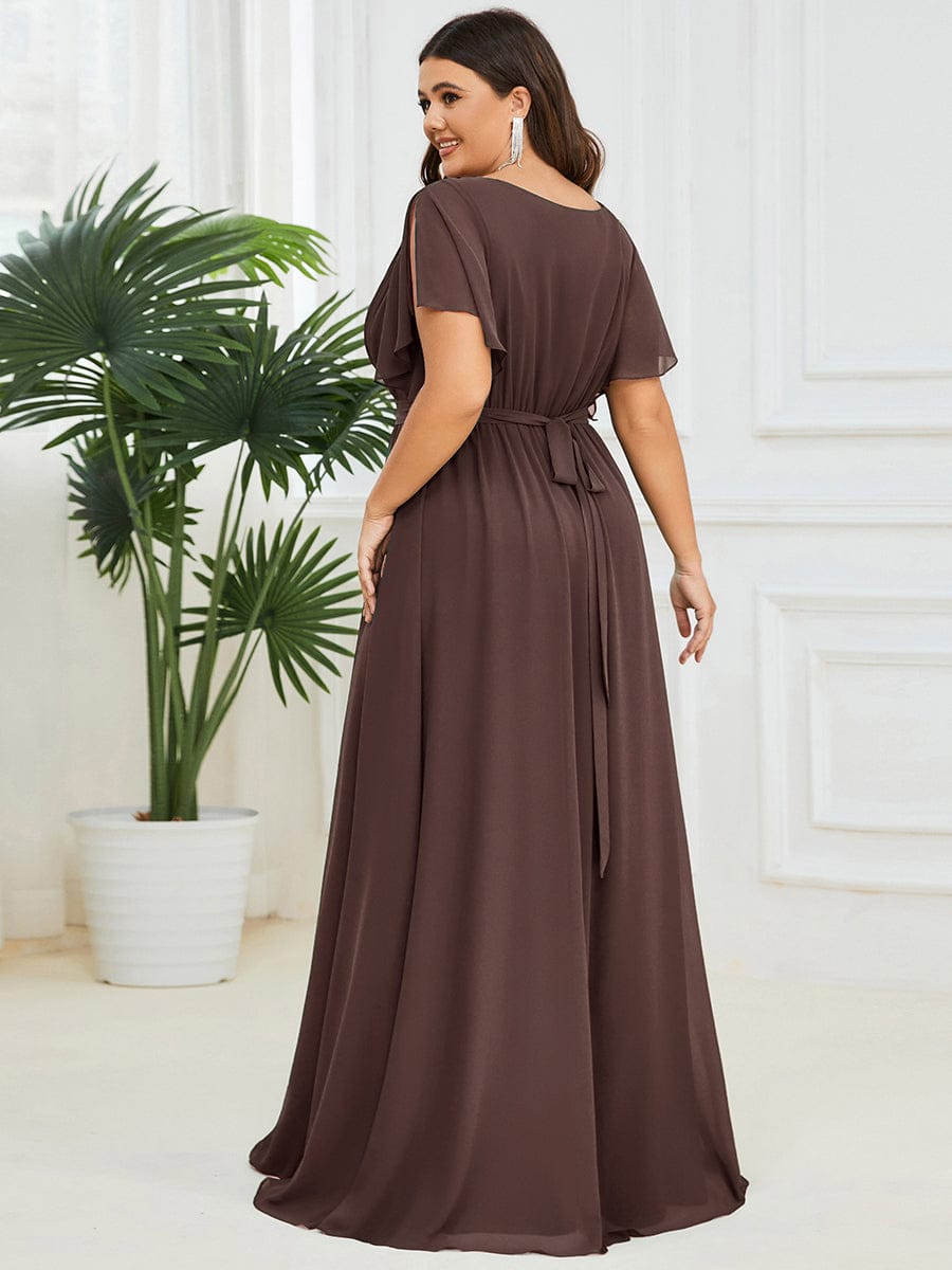 pretty LEORA|Plus Size Pleated Tie-Waist Chiffon Bridesmaid Dress