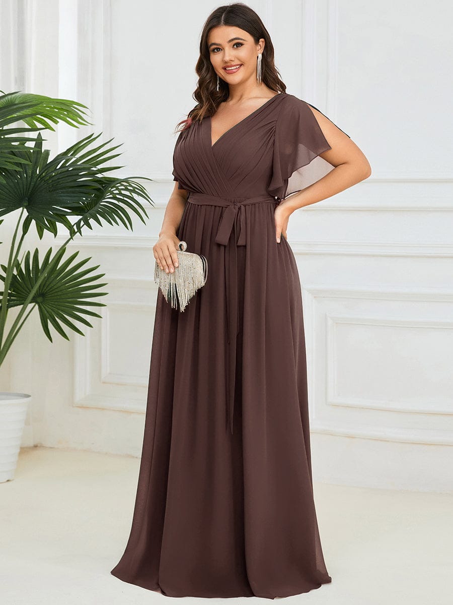 LEORA|A-Line Pleated Chiffon Tie-Waist Bridesmaid Dress